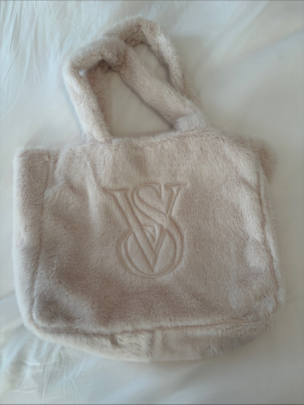Victoria's Secret Plush Faux-Fur Tote in Light Beige